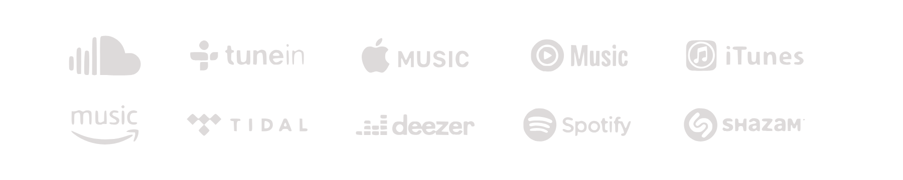 Streaming-Plattformen: SoundCloud, TuneIn, Apple Music, YouTube Music, iTunes, Amazon Music, Tidal, Deezer, Spotify und Shazam